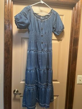 Lapis | Dresses | Lapis Denim Ruffle Long Dress | Poshmark